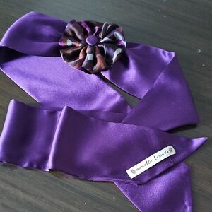 Nanette Lepore Deep Purple Satin Headband/Belt with Floral Detail